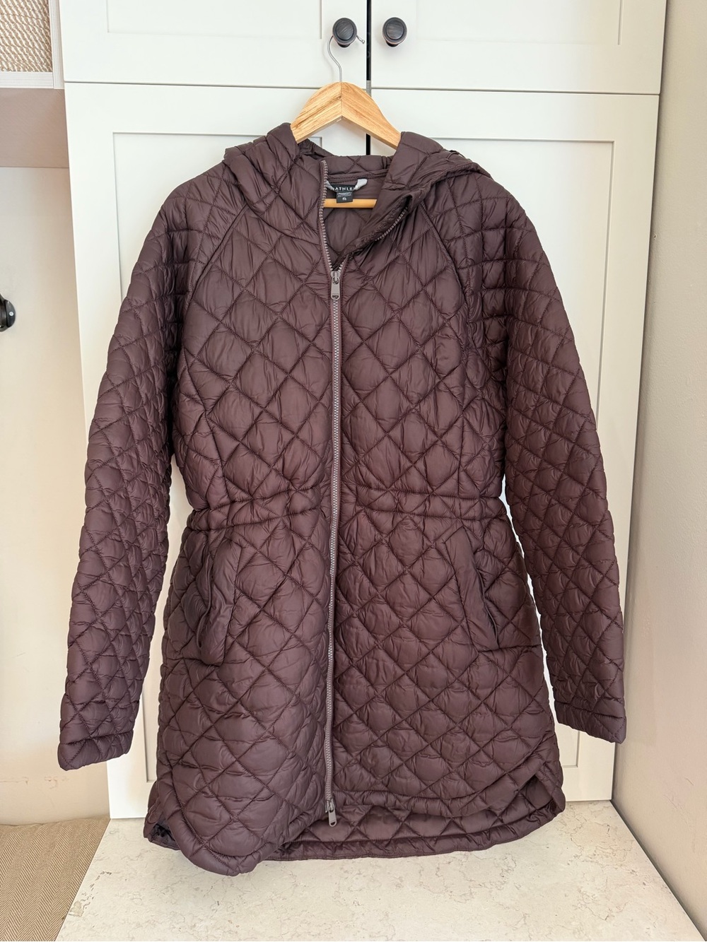 Athleta Whisper Featherless Puffer Parka in Toasted Brown